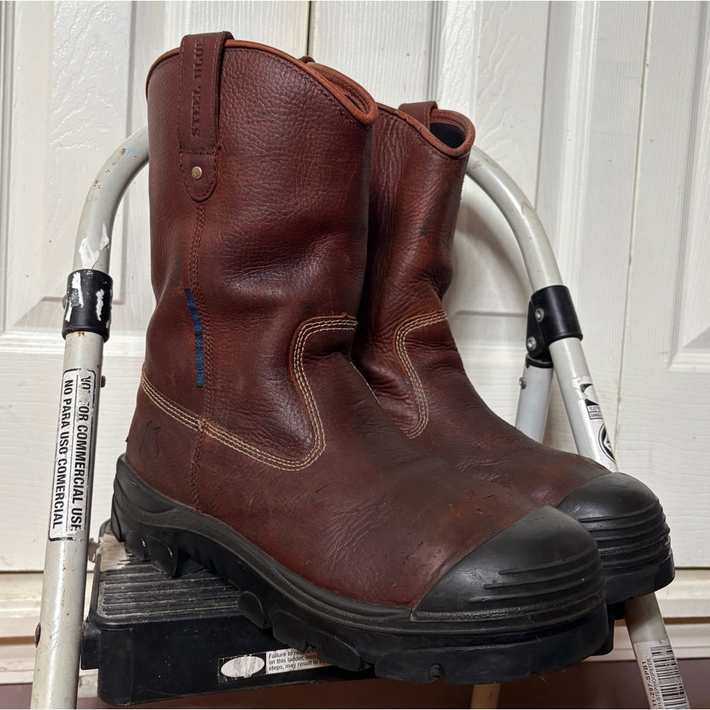 Steel Blue Mens Heeler Met Waterproof Bump Cap Leather Work Boots - Size 10